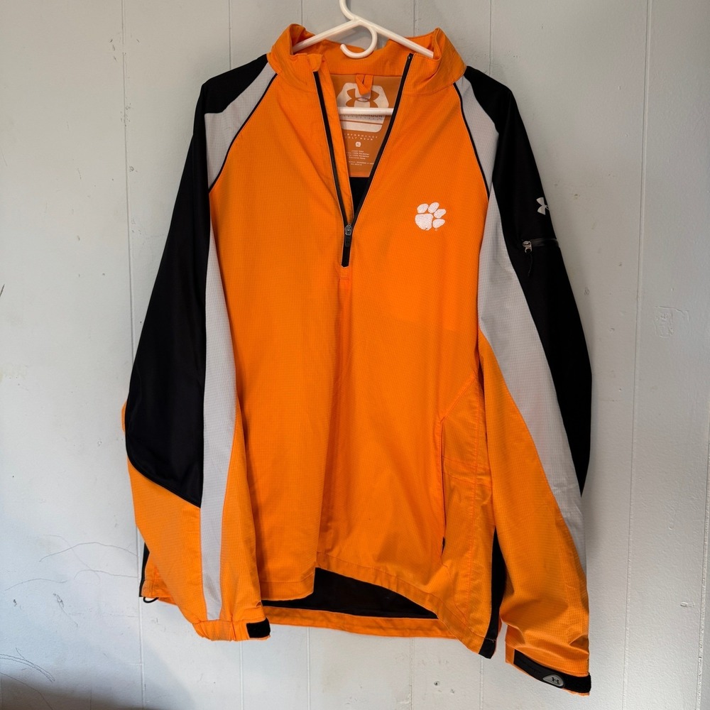 Under Armour Storm Rain Jacket Mens XL‎ Orange Waterproof Hooded Ripstop Shell